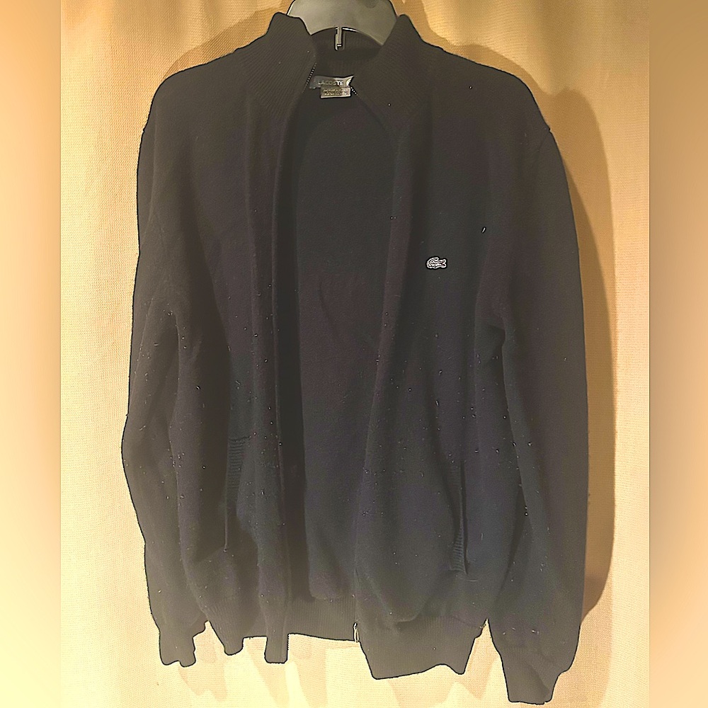 Large Men’s Lacoste Cashmere Zip Up black Sweater